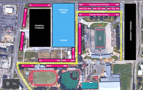 Parking area "G" -These Spots will not be available due to Stadium Construction - Efforts will be made to accommodate alternative Spots